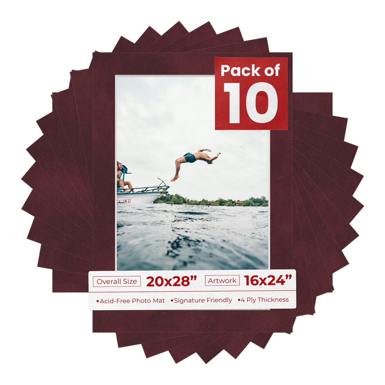 Dark Red Suede Mat Board for 20x28 Frames - Fits 16x24 Photos